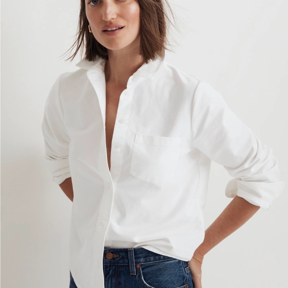 Madewell White Oxford Button-Up Shrunken Fitted Shirt (Size L) (NWOT)
